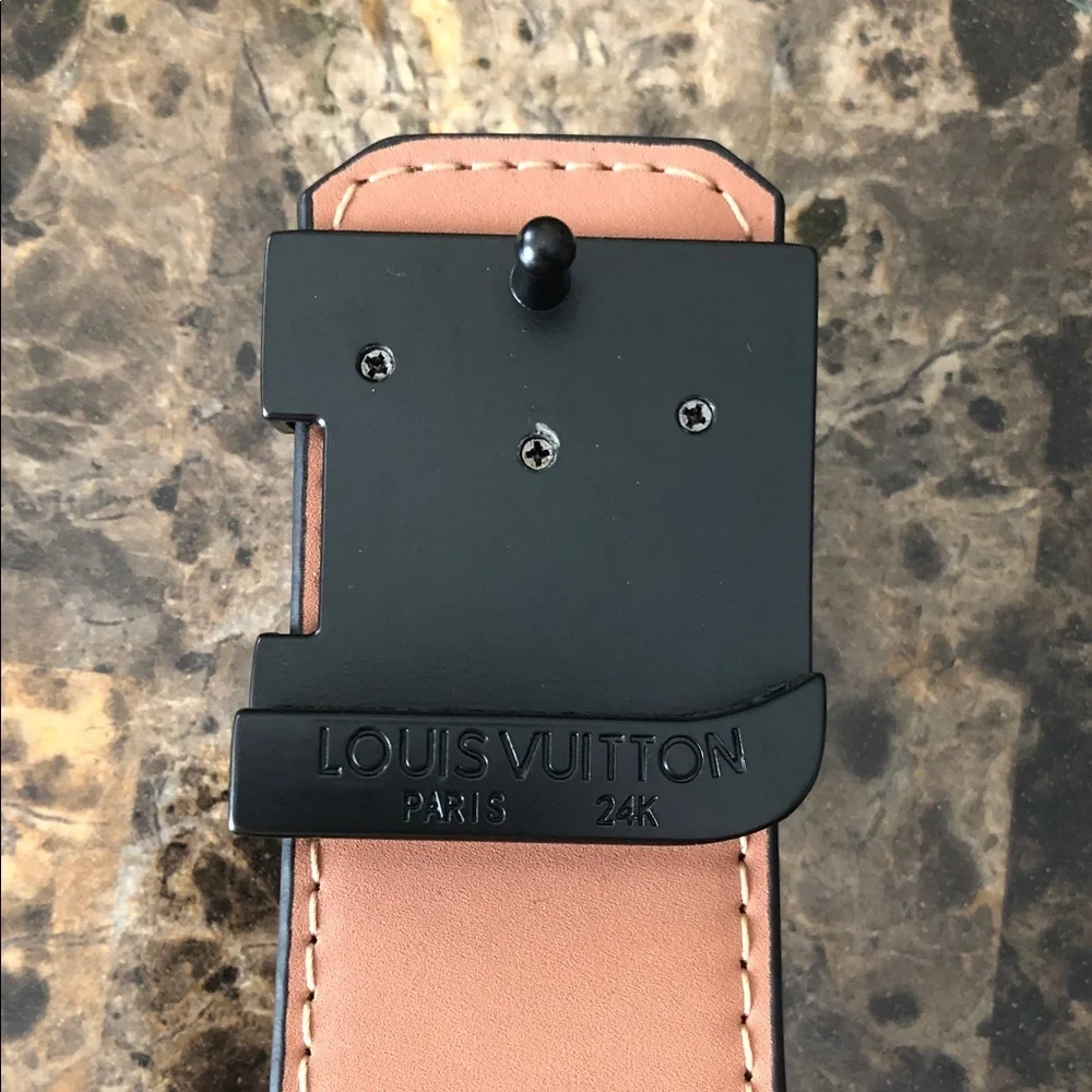Louis Vuitton Damier Graphite Canvas Belt with Black LV Buckle and Pink Interior